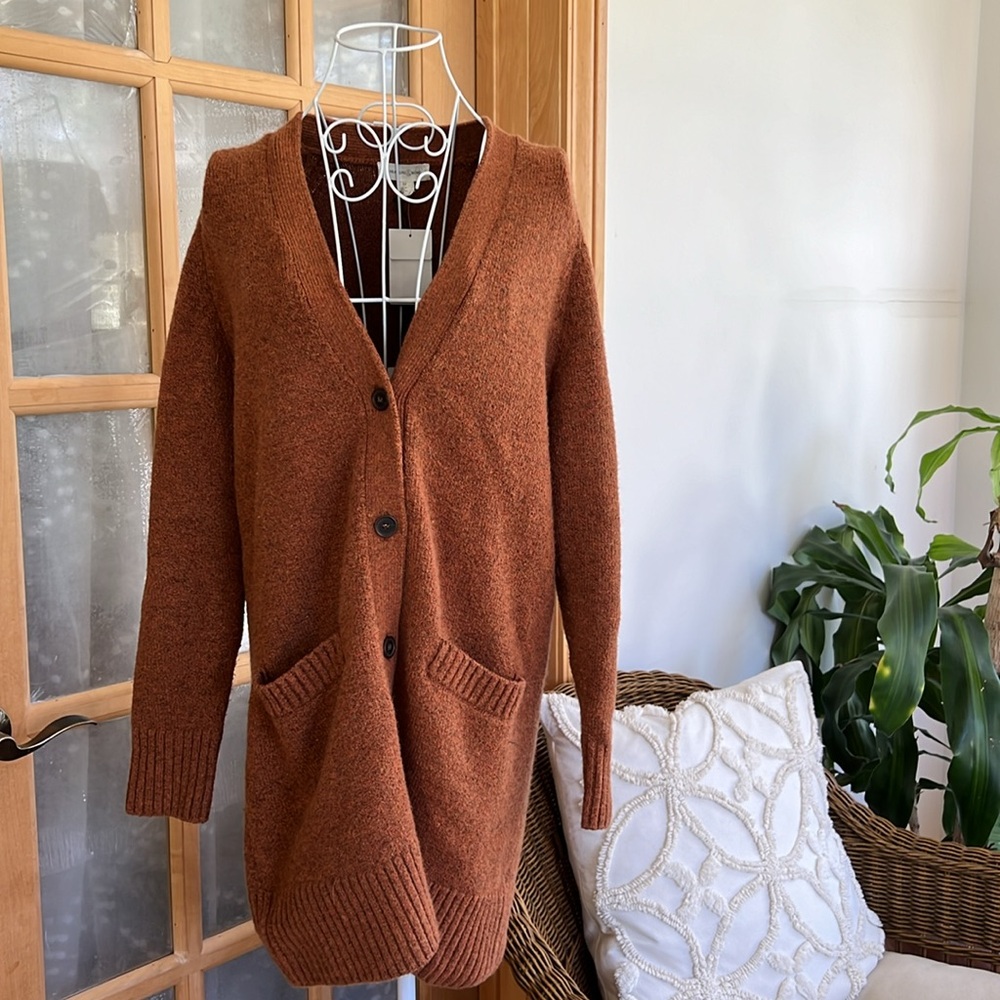 Treasure and bond rust colored long cardigan.
